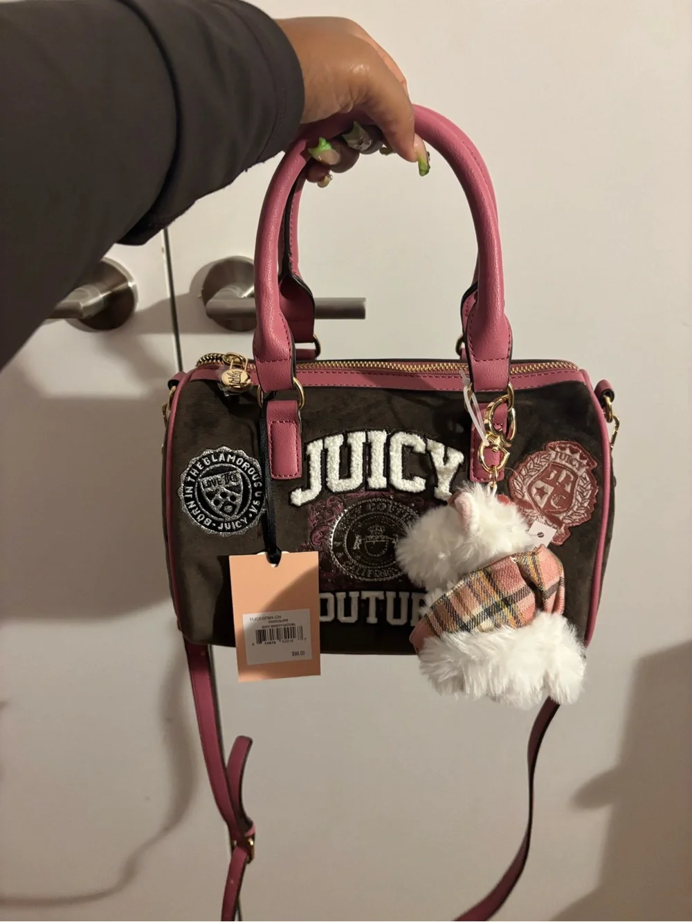 Juicy Couture varsity satchel color is chocolate Accent Logo Satchel